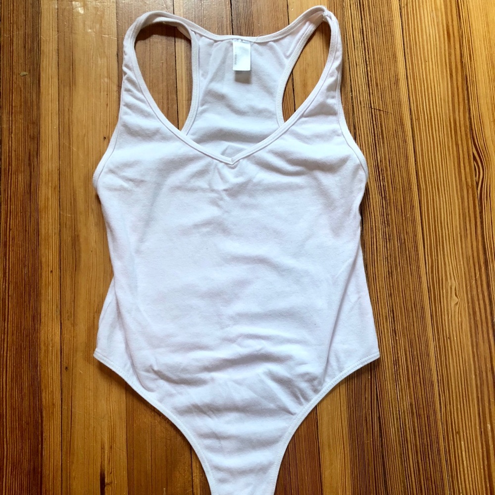 American Apparel white thong v-neck bodysuit